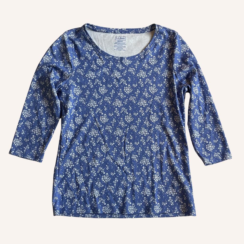 L.L.BEAN blue floral shirt 3/4 sleeve item ID 505547 100% cotton XS petite - Picture 2 of 5